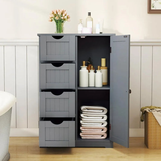 Bathroom Multifunctional Storage Cabinet with 4 Drawers and 1 Door