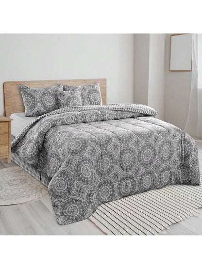 Printed Reversible 5pc Comforter & Bedding Set
