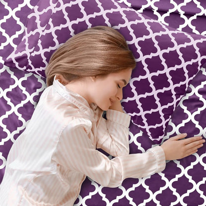 4Pc Soft Microfiber Wrinkle-Free Quatrefoil Sheet Set