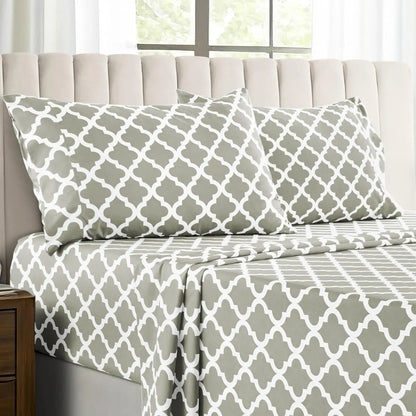 4Pc Soft Microfiber Wrinkle-Free Quatrefoil Sheet Set