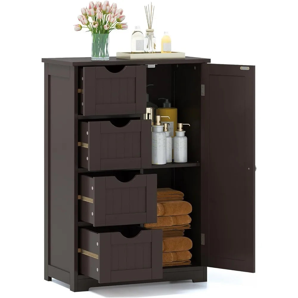 Bathroom Multifunctional Storage Cabinet with 4 Drawers and 1 Door