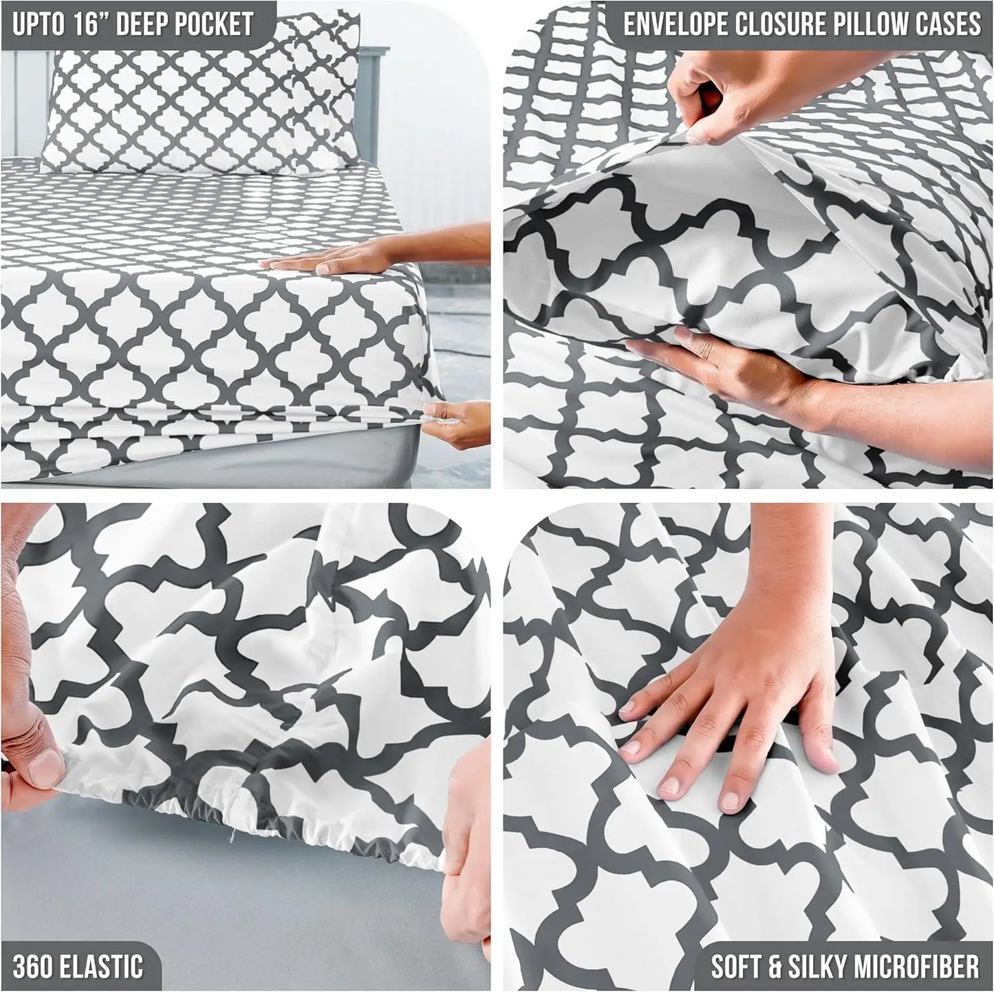 4Pc Soft Microfiber Wrinkle-Free Quatrefoil Sheet Set