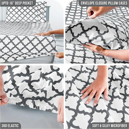 4Pc Soft Microfiber Wrinkle-Free Quatrefoil Sheet Set