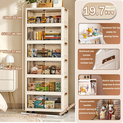 3/4/5/6-Tier Foldable Storage Cabinet with Wheels & Magnetic Doors