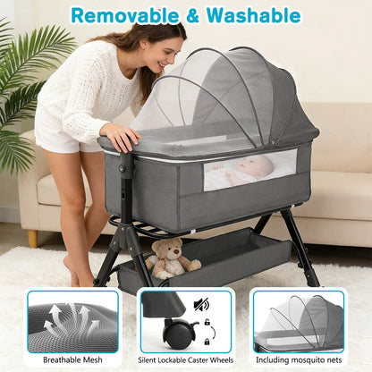 Portable Baby Bassinet, Foldable & Height Adjustable