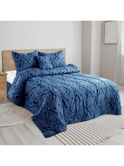 Printed Reversible 5pc Comforter & Bedding Set
