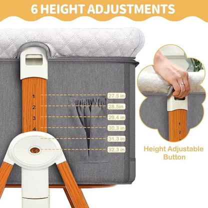 Portable Bedside Bassinet with Adjustable Height & Wheels