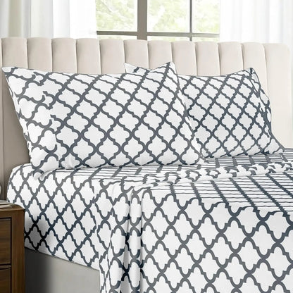 4Pc Soft Microfiber Wrinkle-Free Quatrefoil Sheet Set