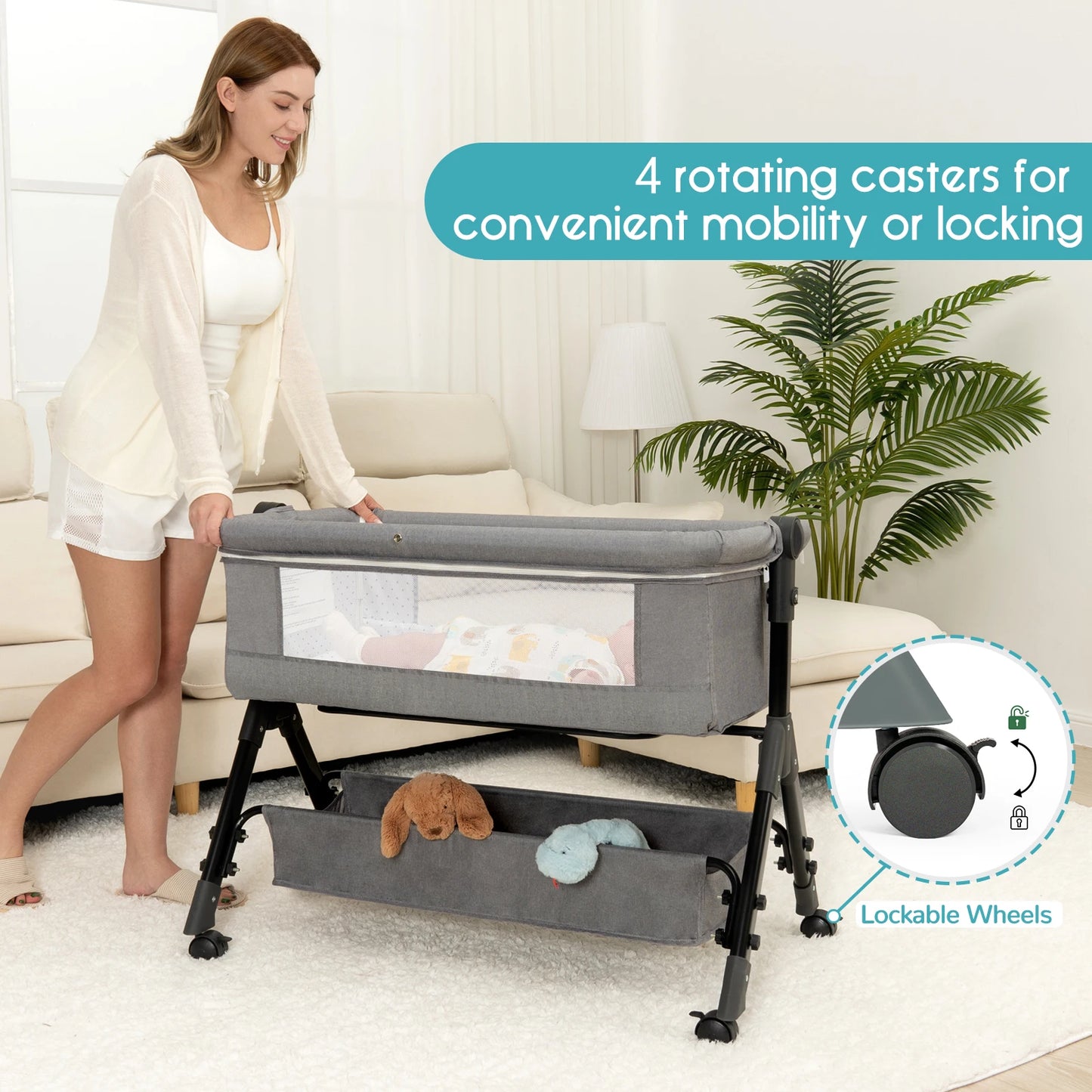 3 in 1 Baby Bassinet Bedside Sleeper, Foldable & Portable