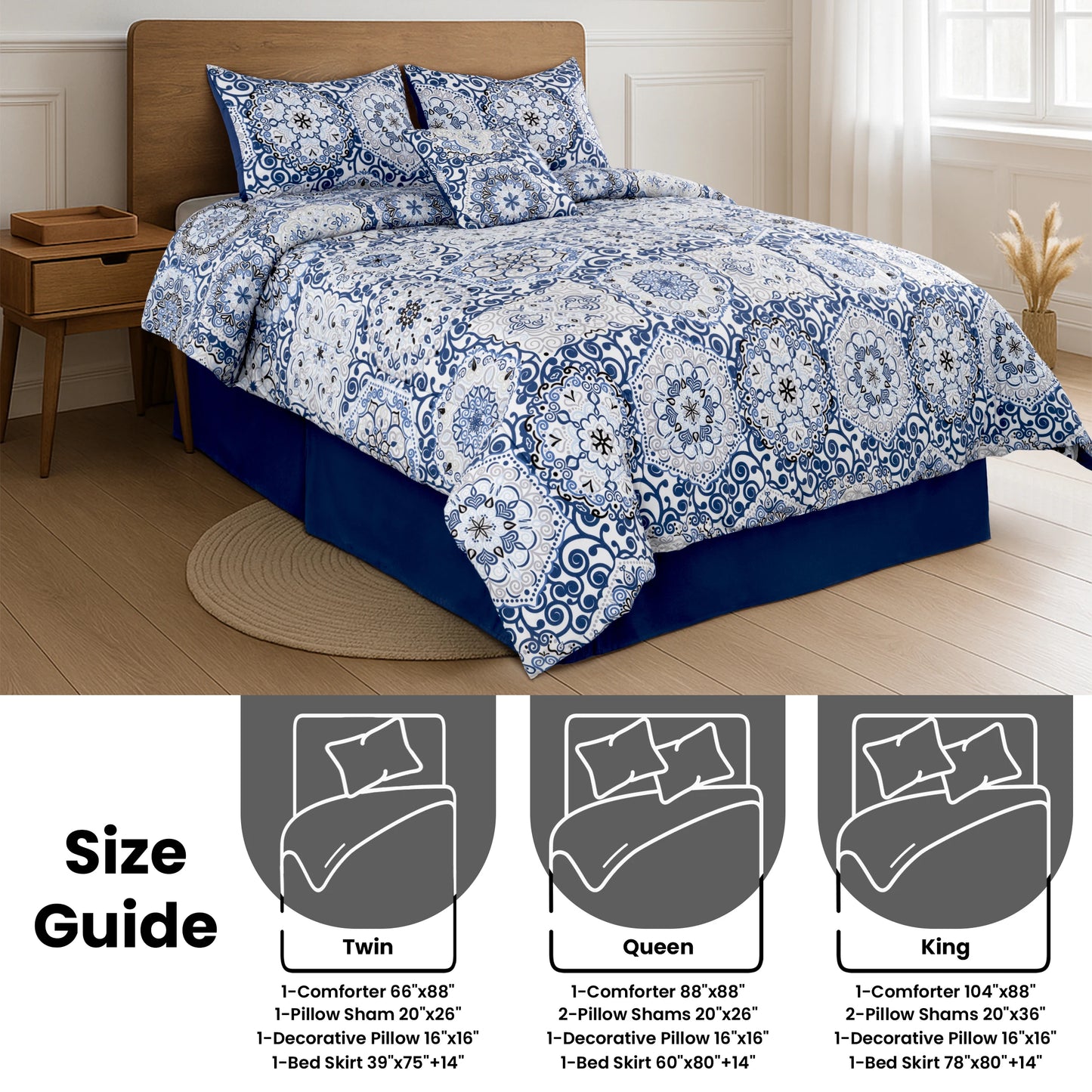 Printed Reversible 5pc Comforter & Bedding Set