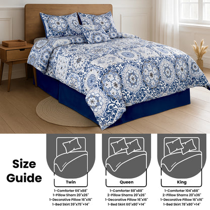 Printed Reversible 5pc Comforter & Bedding Set