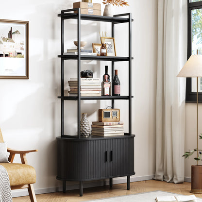 71" Tall, 4-Tier Bookshelf with Storage Cabinet