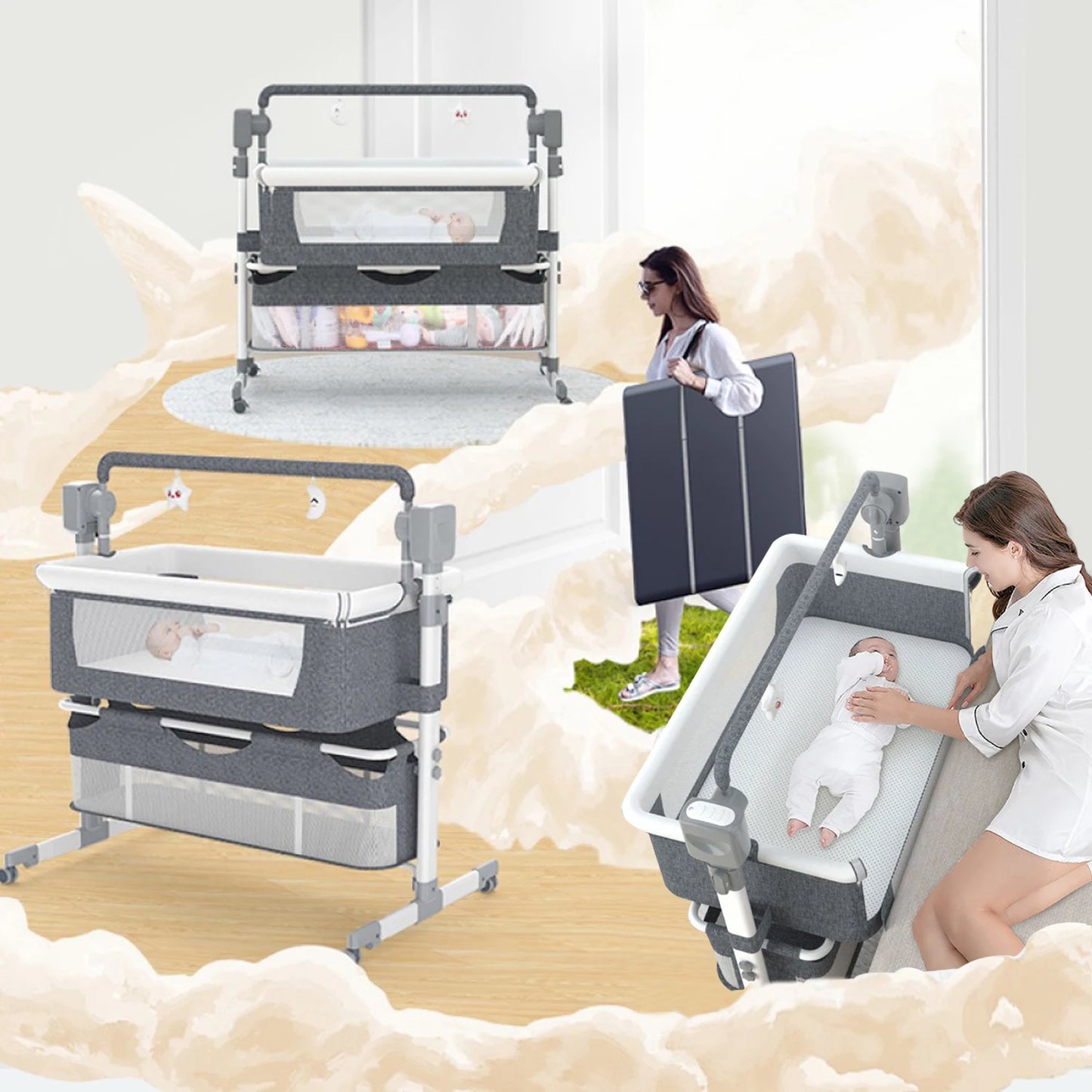 Portable Newborn Cradle Bedside Sleeper for Infant 0-6 Months