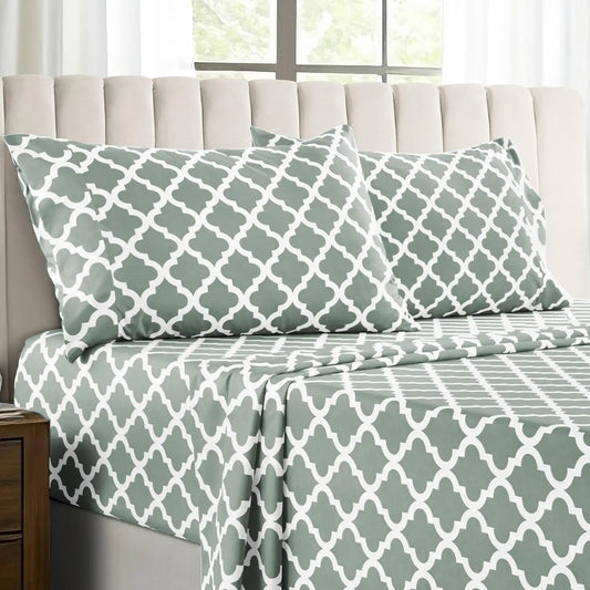 4Pc Soft Microfiber Wrinkle-Free Quatrefoil Sheet Set