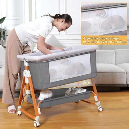 Portable Bedside Bassinet with Adjustable Height & Wheels