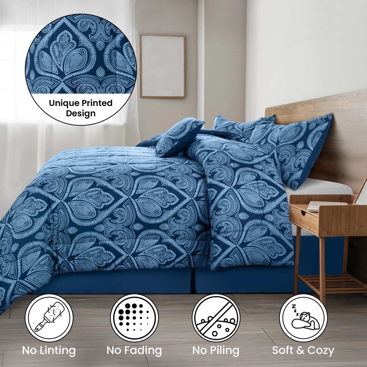 Printed Reversible 5pc Comforter & Bedding Set