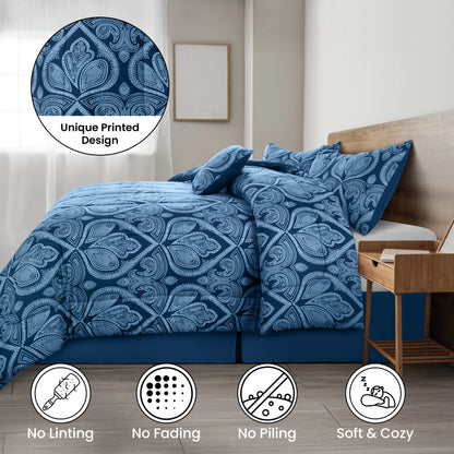 Printed Reversible 5pc Comforter & Bedding Set