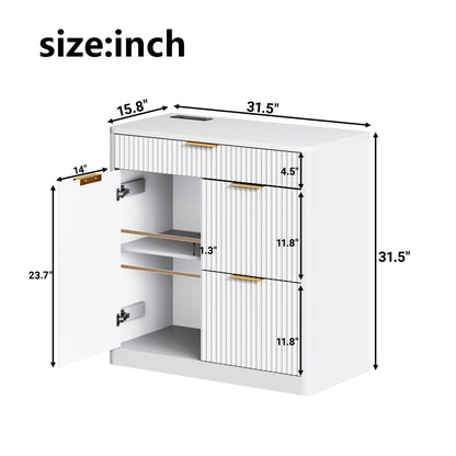 Fluted File Cabinet with Charging Station, Storage Drawers & Door