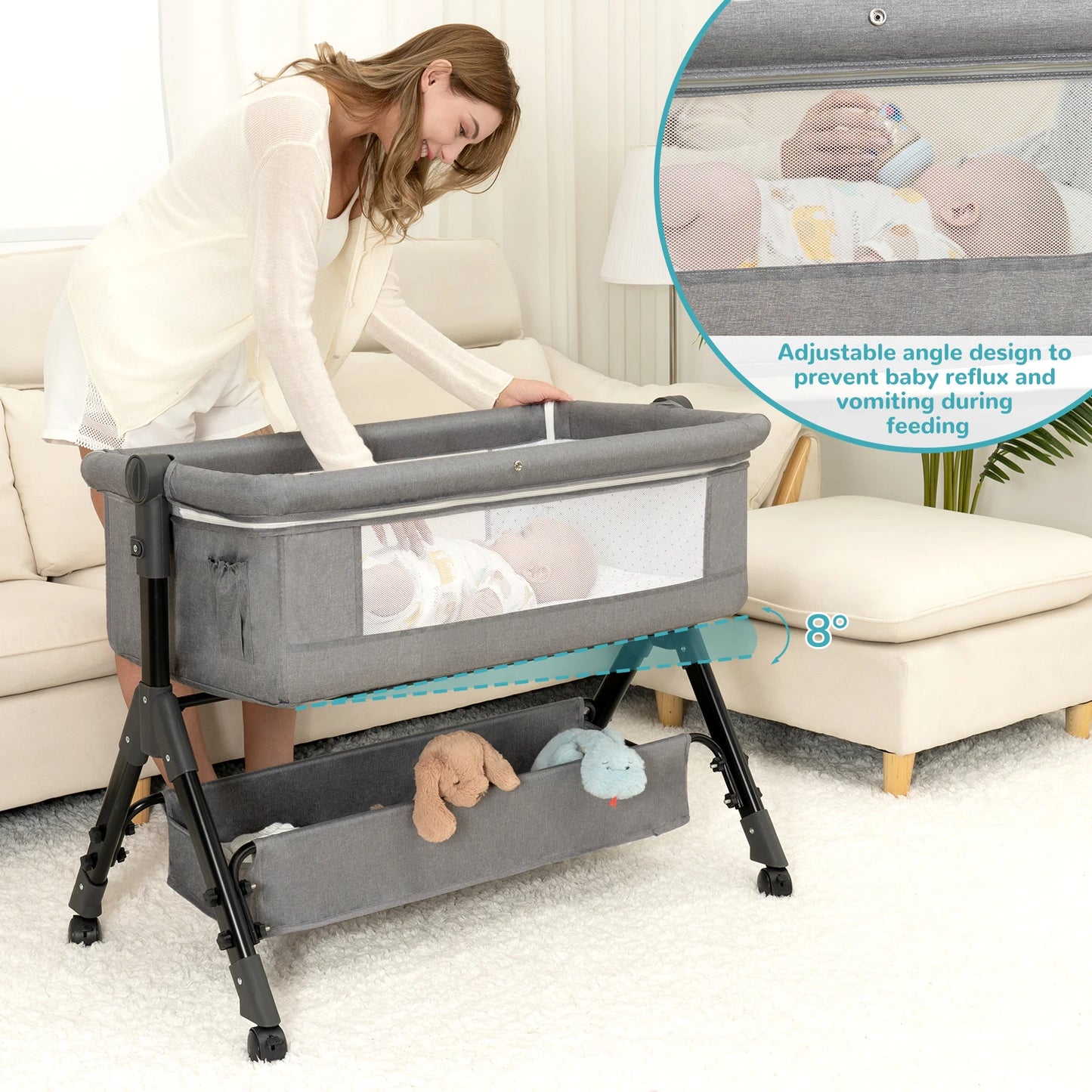 3 in 1 Baby Bassinet Bedside Sleeper, Foldable & Portable