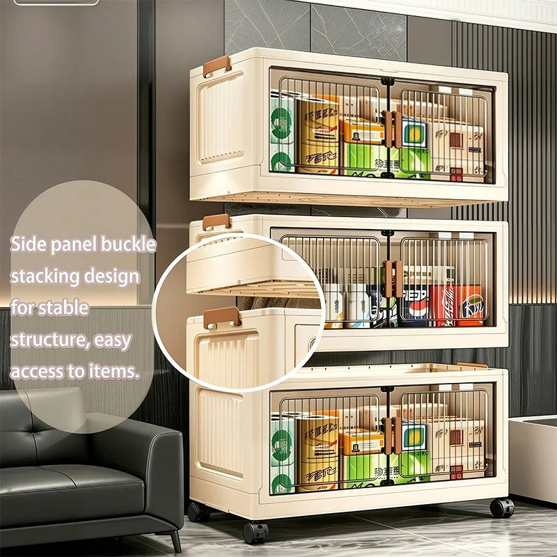 3/4/5/6-Tier Foldable Storage Cabinet with Wheels & Magnetic Doors
