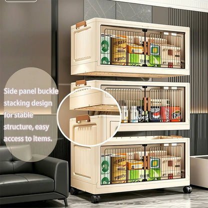 3/4/5/6-Tier Foldable Storage Cabinet with Wheels & Magnetic Doors