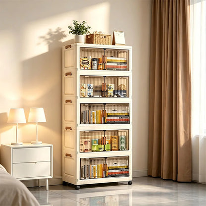 3/4/5/6-Tier Foldable Storage Cabinet with Wheels & Magnetic Doors