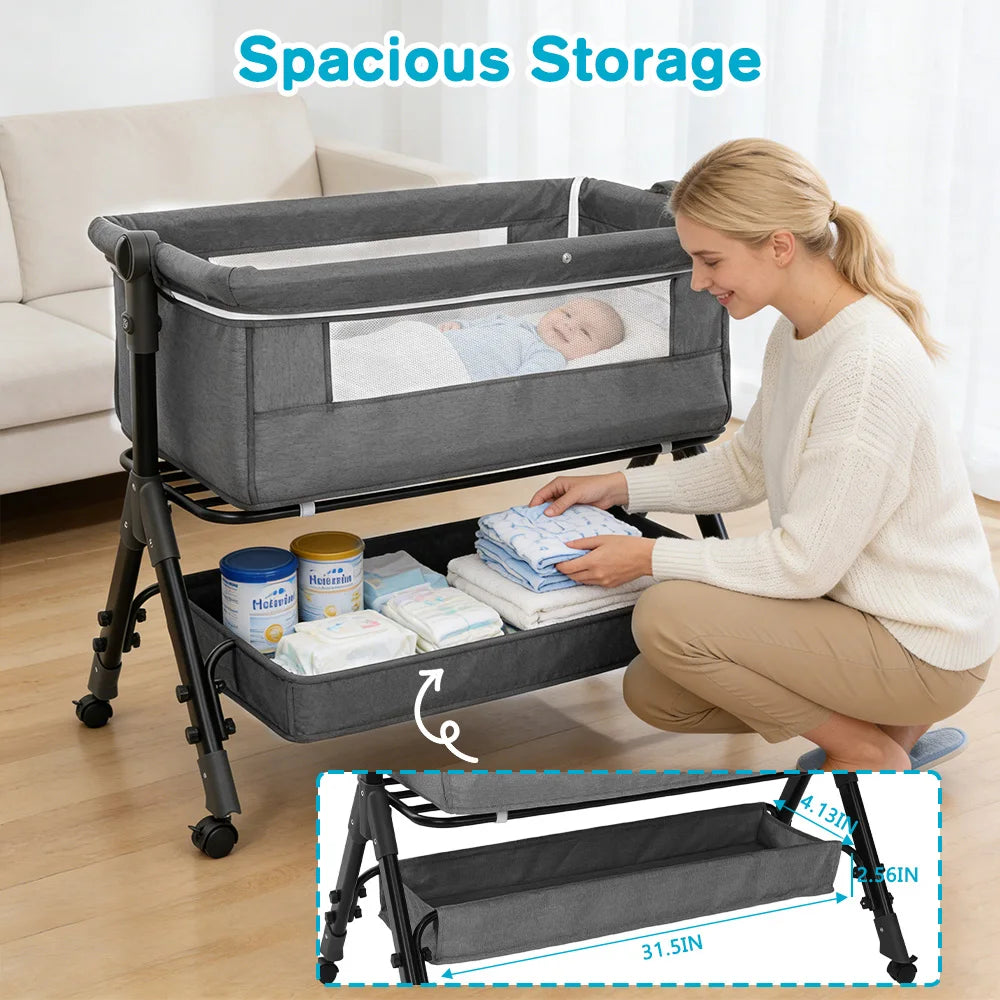 Portable Baby Bassinet, Foldable & Height Adjustable