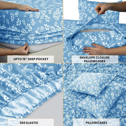 Floral Bed Sheet Set - Ultra-Soft Microfiber Sheets with 16 inch Deep Pocket