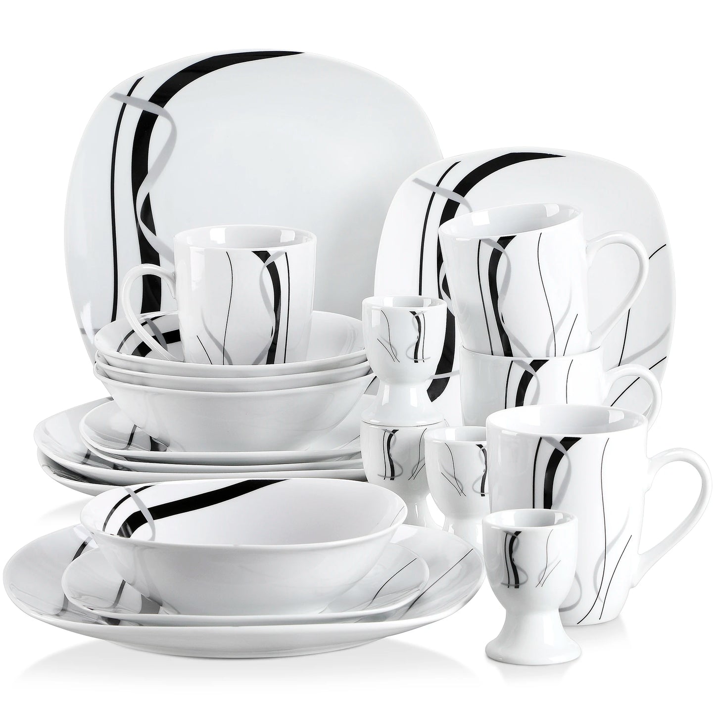 20/40 Piece Black Stripe Porcelain Dinner Kitchen Plate Set