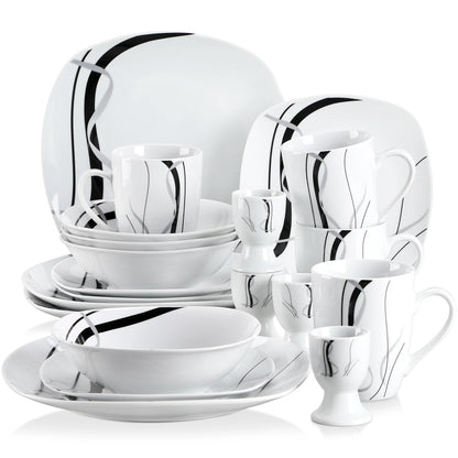 20/40 Piece Black Stripe Porcelain Dinner Kitchen Plate Set
