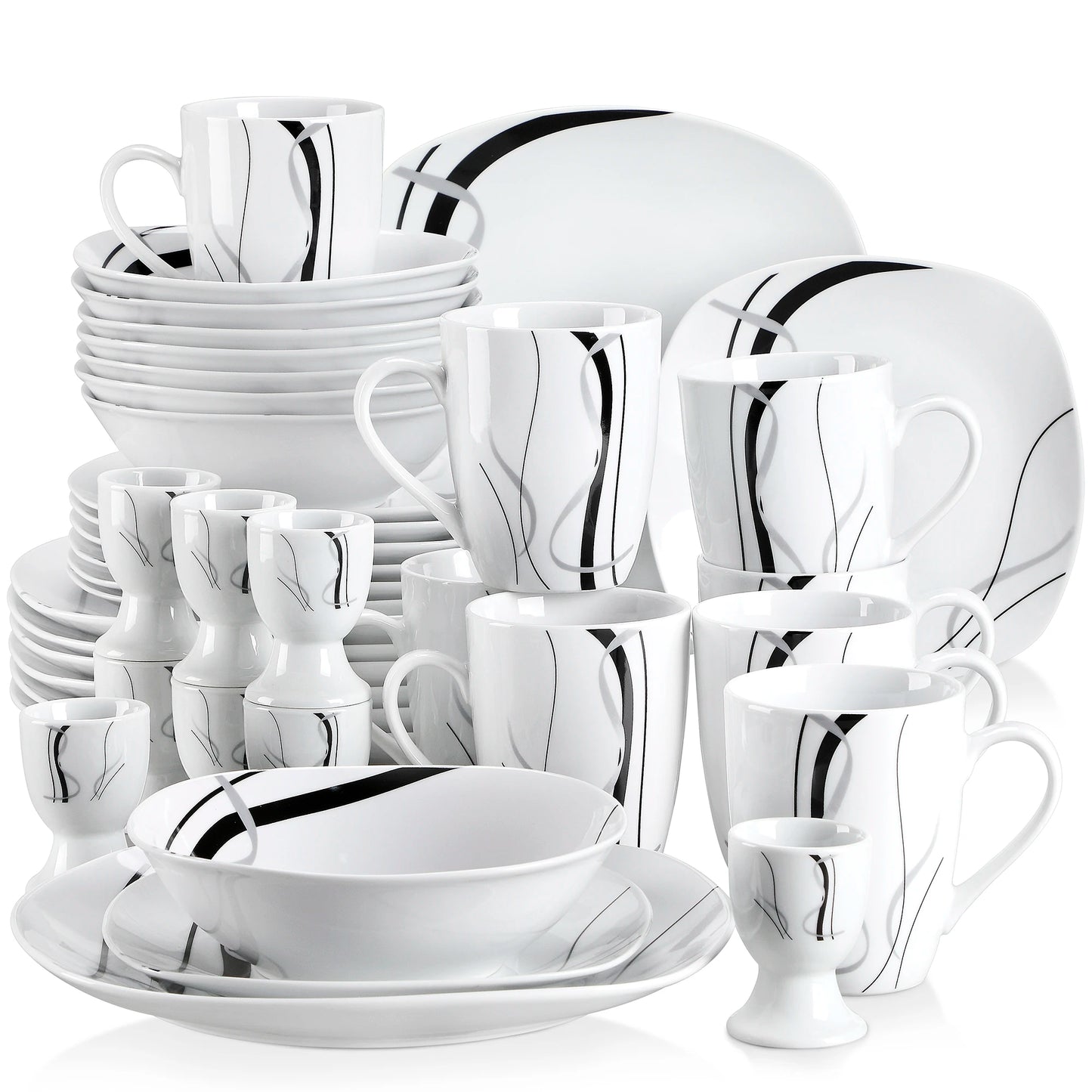 20/40 Piece Black Stripe Porcelain Dinner Kitchen Plate Set