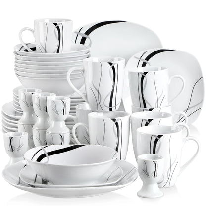 20/40 Piece Black Stripe Porcelain Dinner Kitchen Plate Set