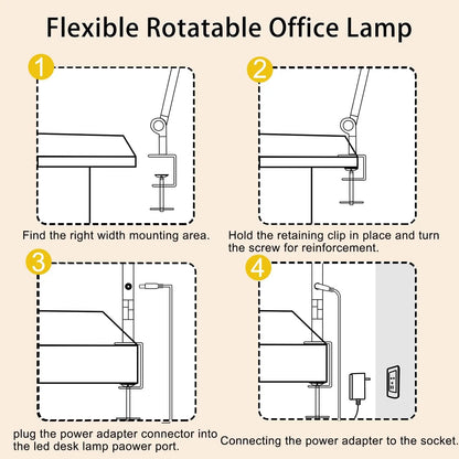 Flexible 4 sections Swing Arm Three Light Sources Desk Light