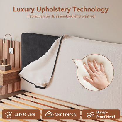 Luxury King Size Bed with Integrated Nightstands & Reading Lamps