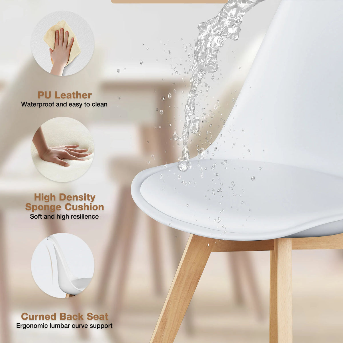 4 Leather Dining Chairs with Wood Legs
