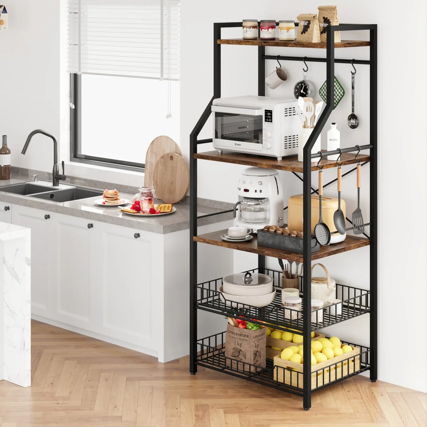 Microwave Oven Stand with 2 Large Wire Basket