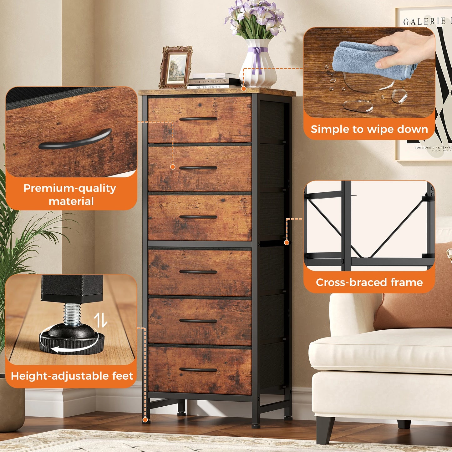 Narrow Storage Tower with Wood Top and Metal Frame