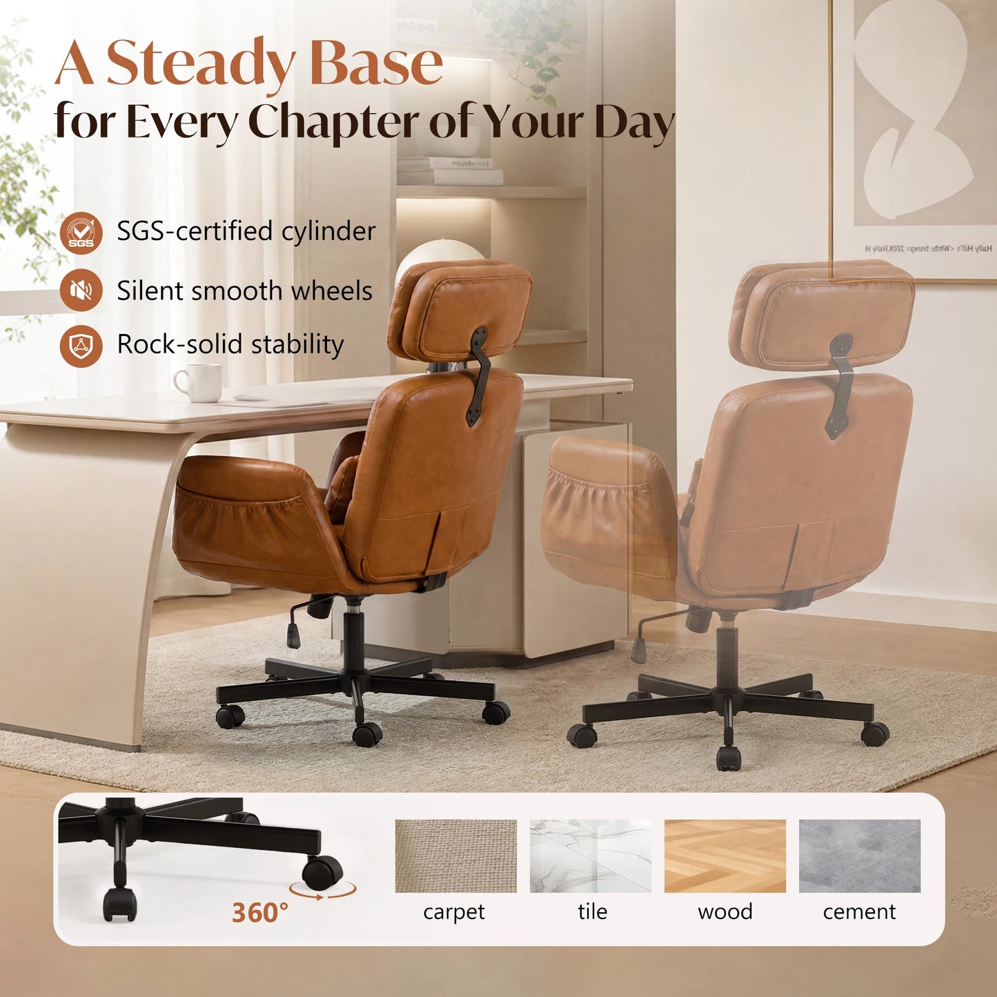 Ergonomic Cross-Legged Computer Desk Vanity Chair with Flip Armrests