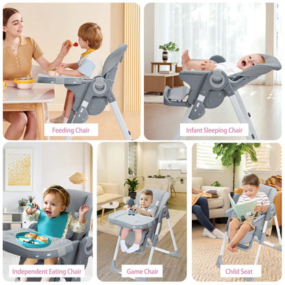 Foldable Infant High Chair with Adjustable Height and Recline
