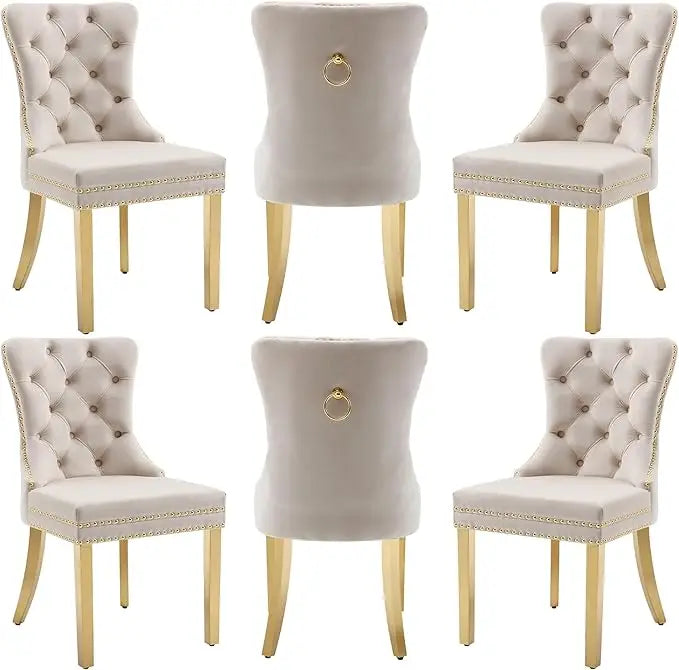 Velvet Dining Chairs Set of 6 with Wood Legs