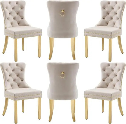Velvet Dining Chairs Set of 6 with Wood Legs