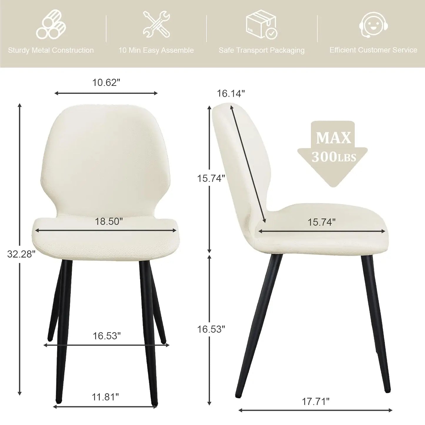 Set of 6, Mid Century Leather Upholstered Chairs with Breathable Seat