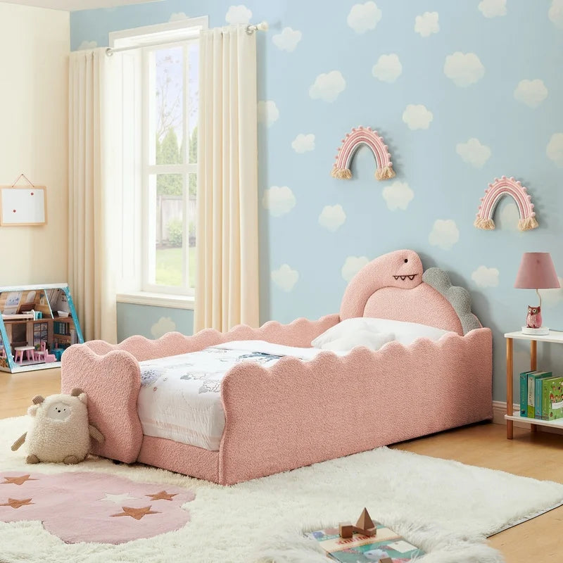 Cute Dinosaur-Shaped Wooden Kids Bed with Safety Guardrail