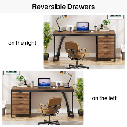 59-Inch PC Desk with 3 Reversible Drawers