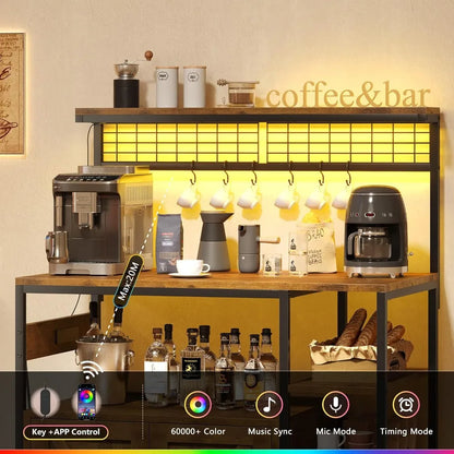 Bakers Rack with Power Outlet and LED Light
