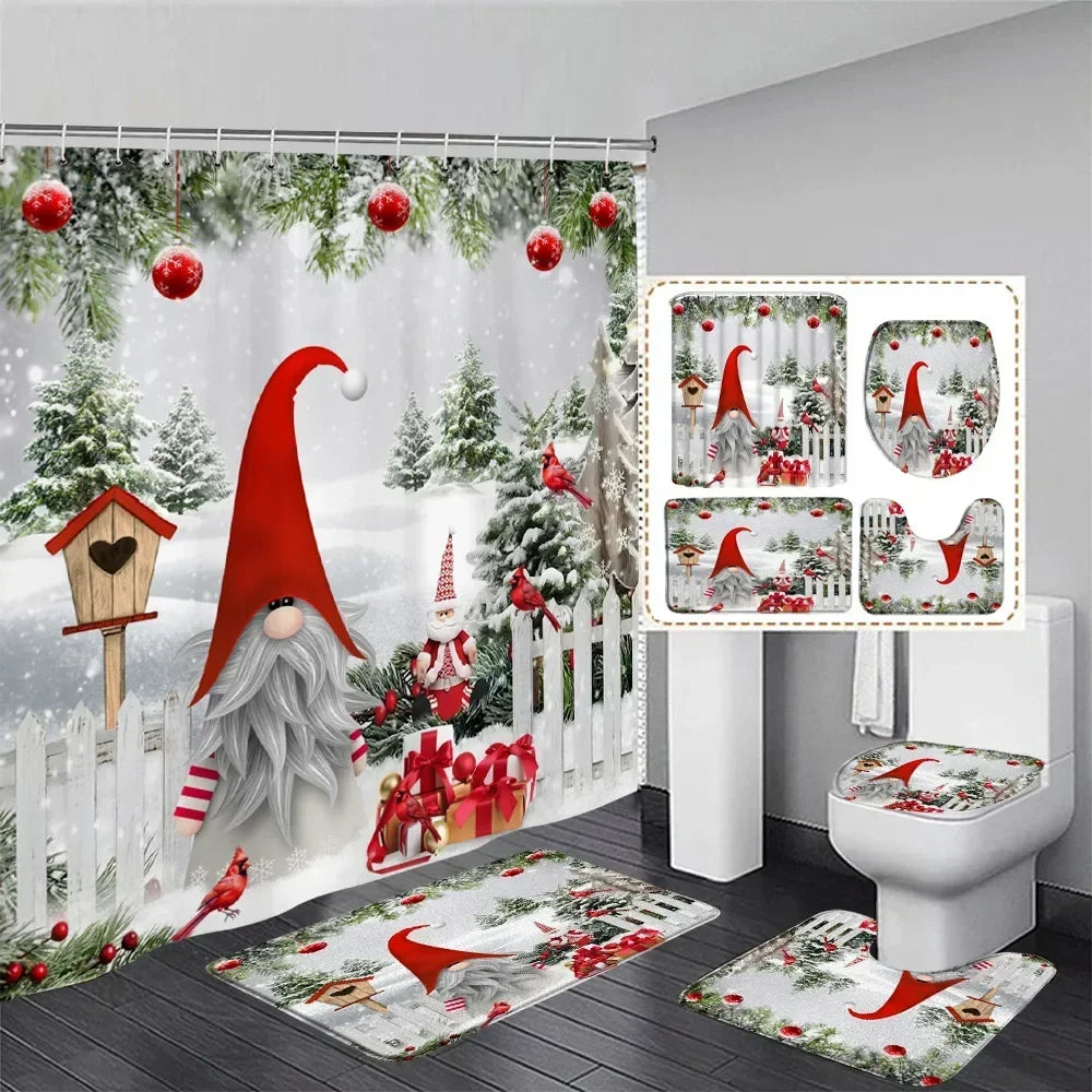 Christmas Shower Curtain & Bath Mat Set