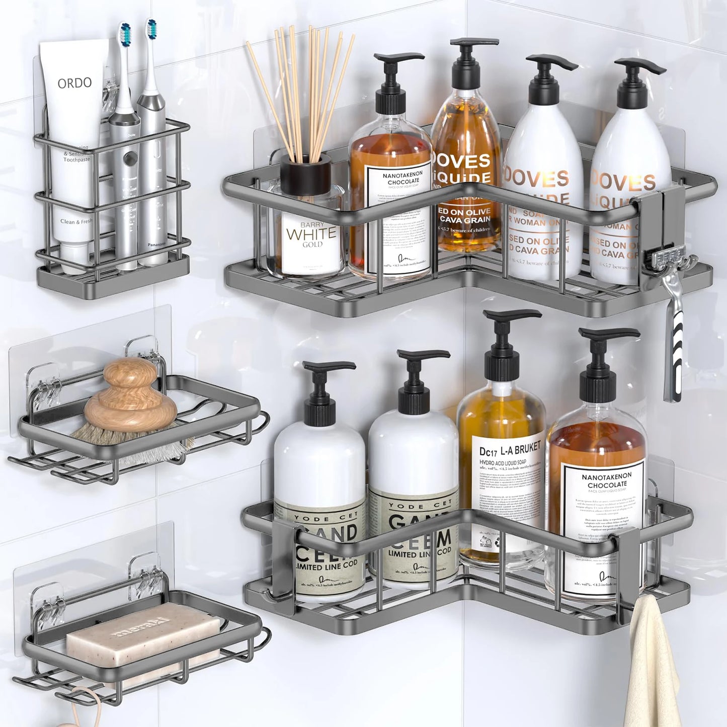 5-Pack Rustproof Shower Organizer Corner with Soap Holder