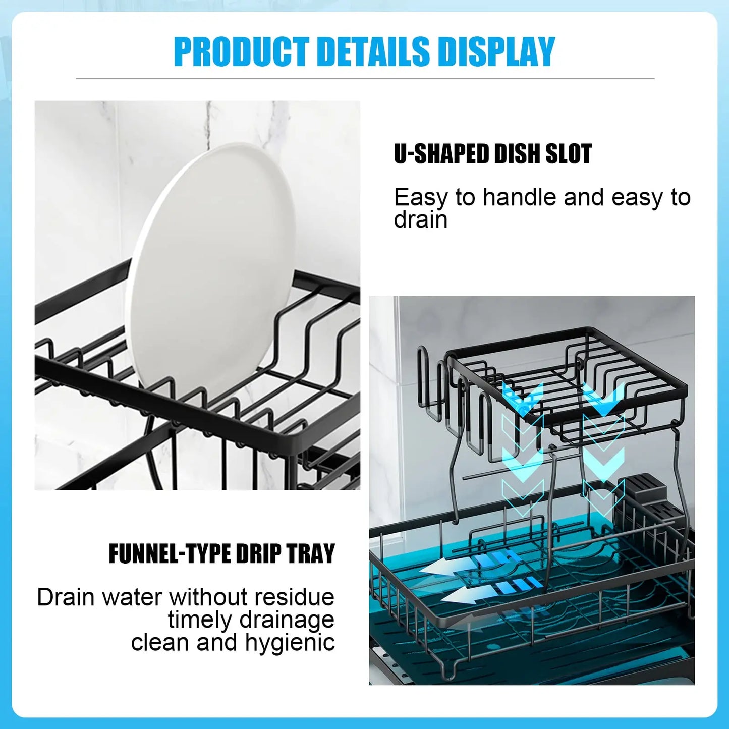 Large 2-Tier Dish Drying Rack w/Draining Tray for Countertops
