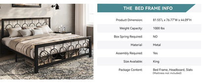 Metal Platform Bed Frame with Vintage Circular Design