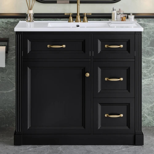 36 Inch Bathroom Vanity with Ceramic Sink & 4 Drawers